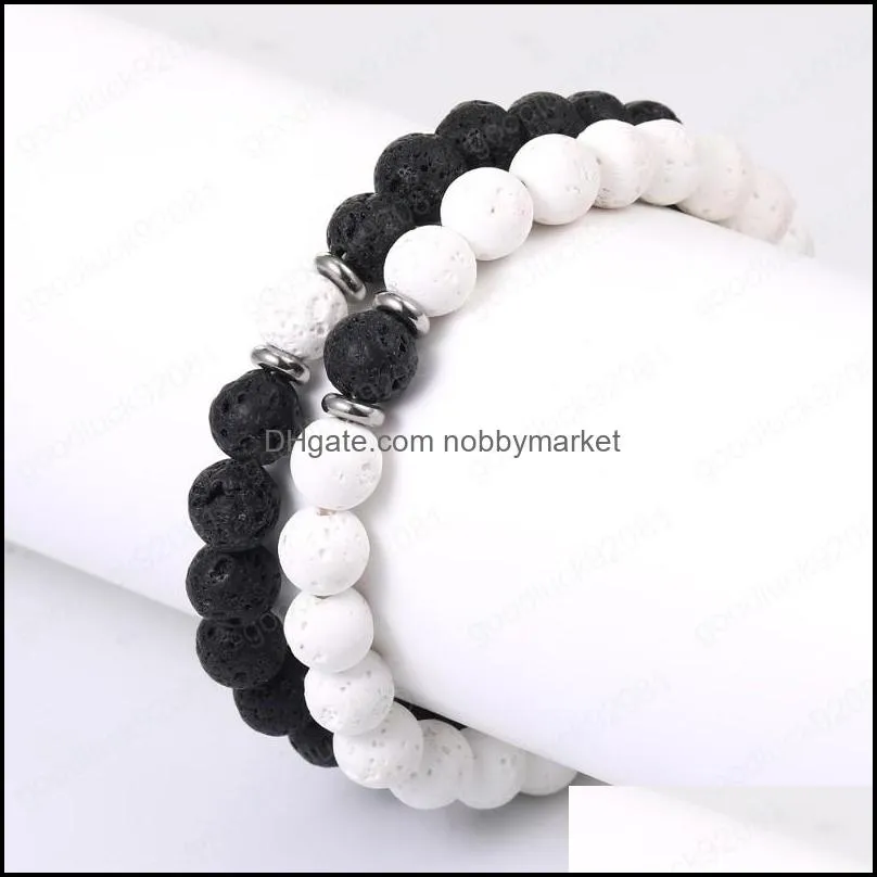 Black White Lava Stone Bracelet Fashion Women Men Bracelet Accessories Natural Stone Buddha Beads Yoga Jewelry Friends Gifts