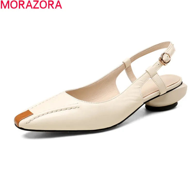 MORAZORA Arrival Women Sandals Genuine Leather Ladies Single Shoes Summer Shallow Rice White Color Casual Shoes 210506