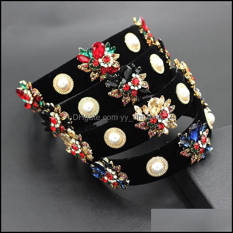 Hair Clips & Barrettes Fashion Baroque Simple Rhinestone Flower Pearl Ladies Prom Headband Colorful Personality Street Accessories 775