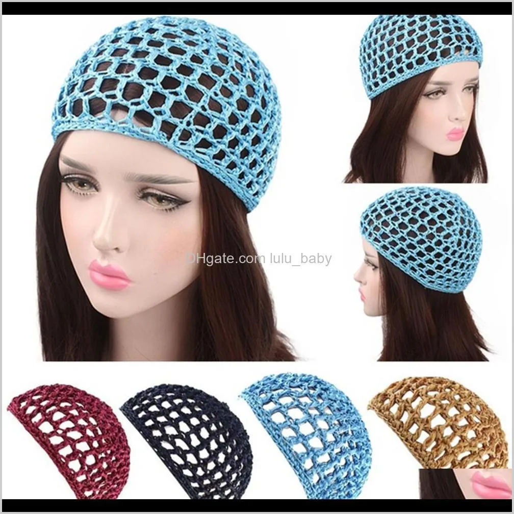 2021 Womens Mesh Haarnetje Haak Cap Effen Kleur Snood Slapen Nacht Cover Tulband Hoed Casual Beanie Chemo Hoeden pltfc Pruik Caps Nbsc2