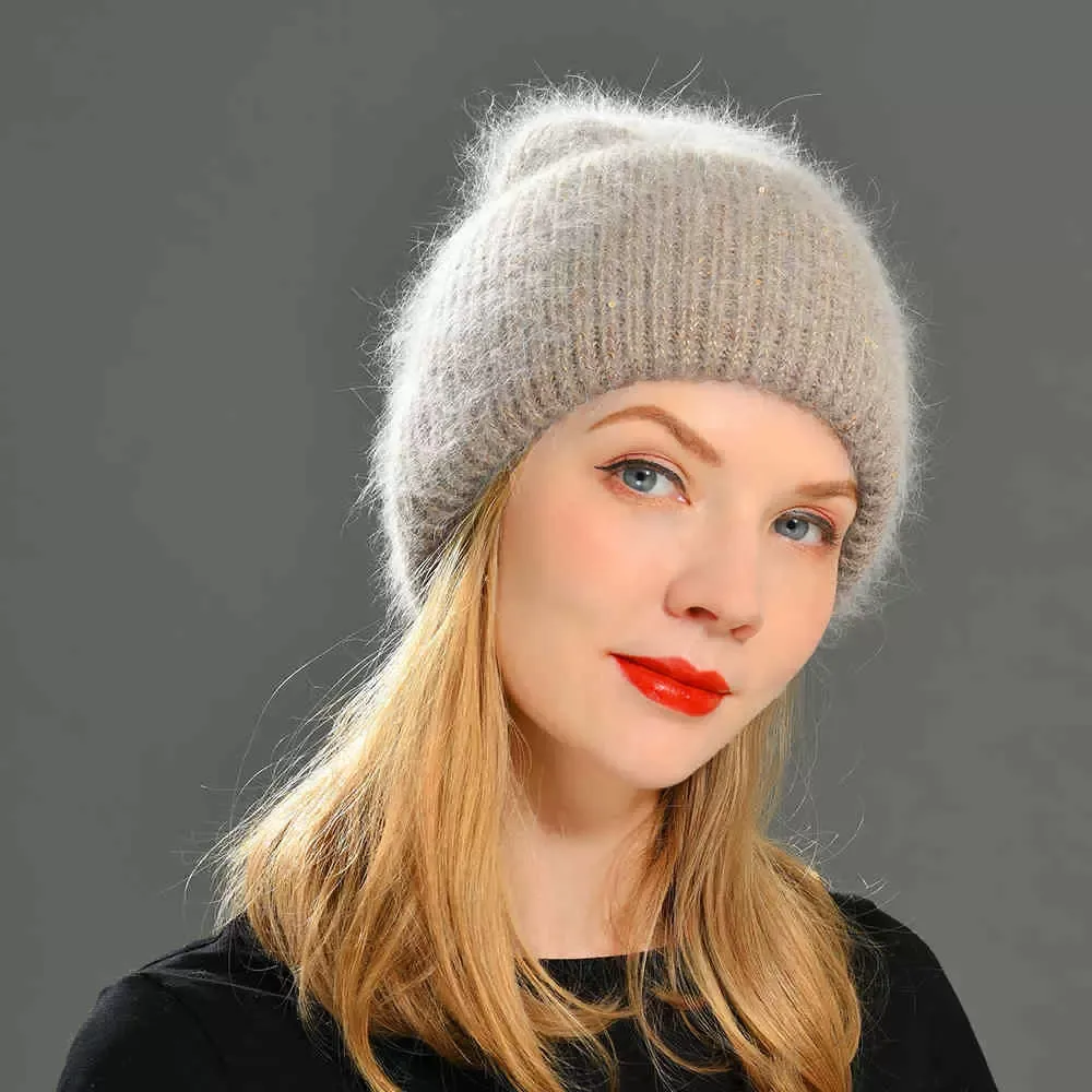 Hösthår Vinter Varma Mössor S Casual Kvinnor Solid Vuxen Cashmere Knitted Beanie Hat med Bright Wire