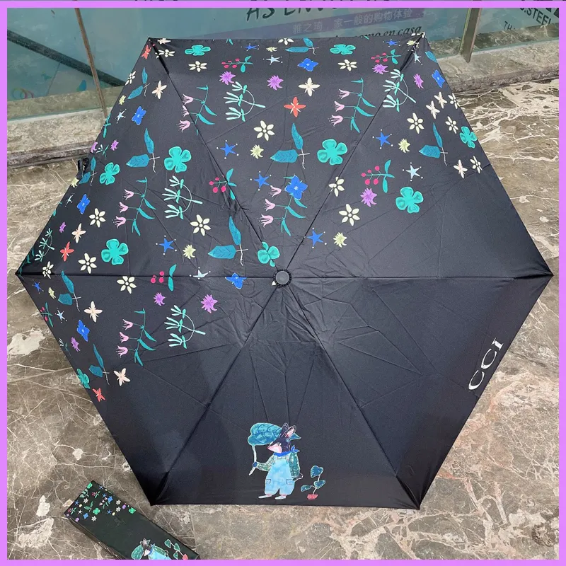 Designer Rainy Outdoor Umbrella Women Mens Street Fashion Five-folding Umbrella Pocket Sunshade Ladies Parasol Small Exquisite D2111085F