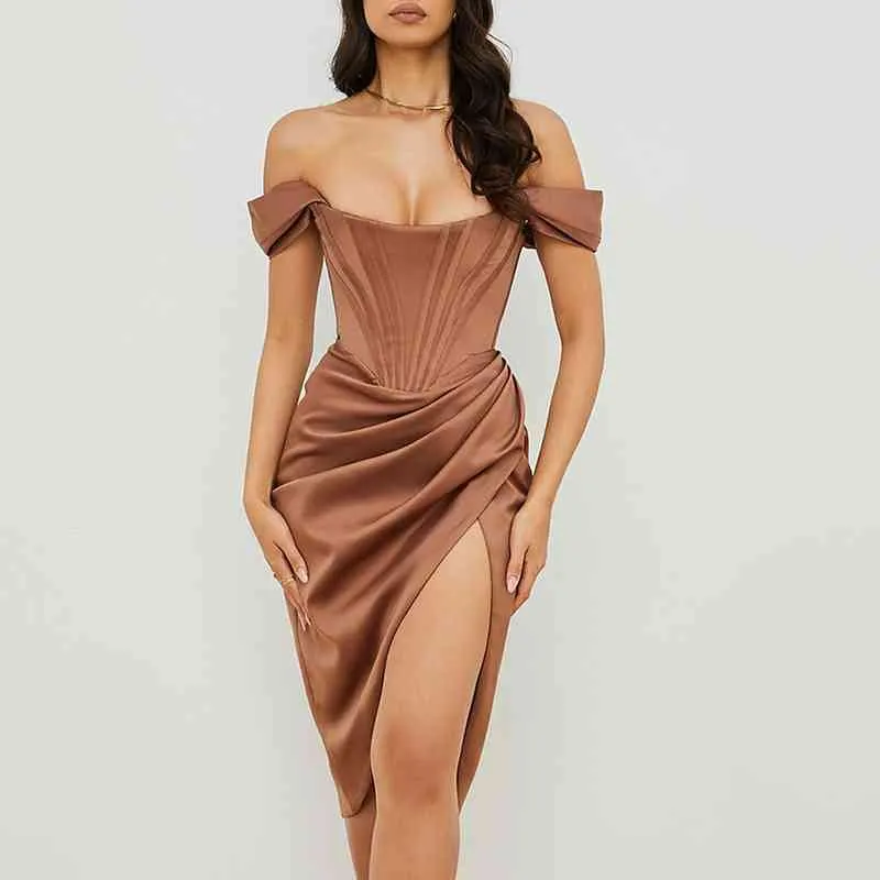 Woman Dress Elegant Evening Off Shoulder Push Up Midi Tube Dress