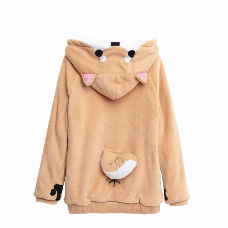 Moletom Doge Muco Manga Comprida Bonito Shiba Inu Roupas para Cachorros Animal Causal com Capuz Outono Inverno Quente Moletom 3D Orelha e Cauda de Cachorro X0721