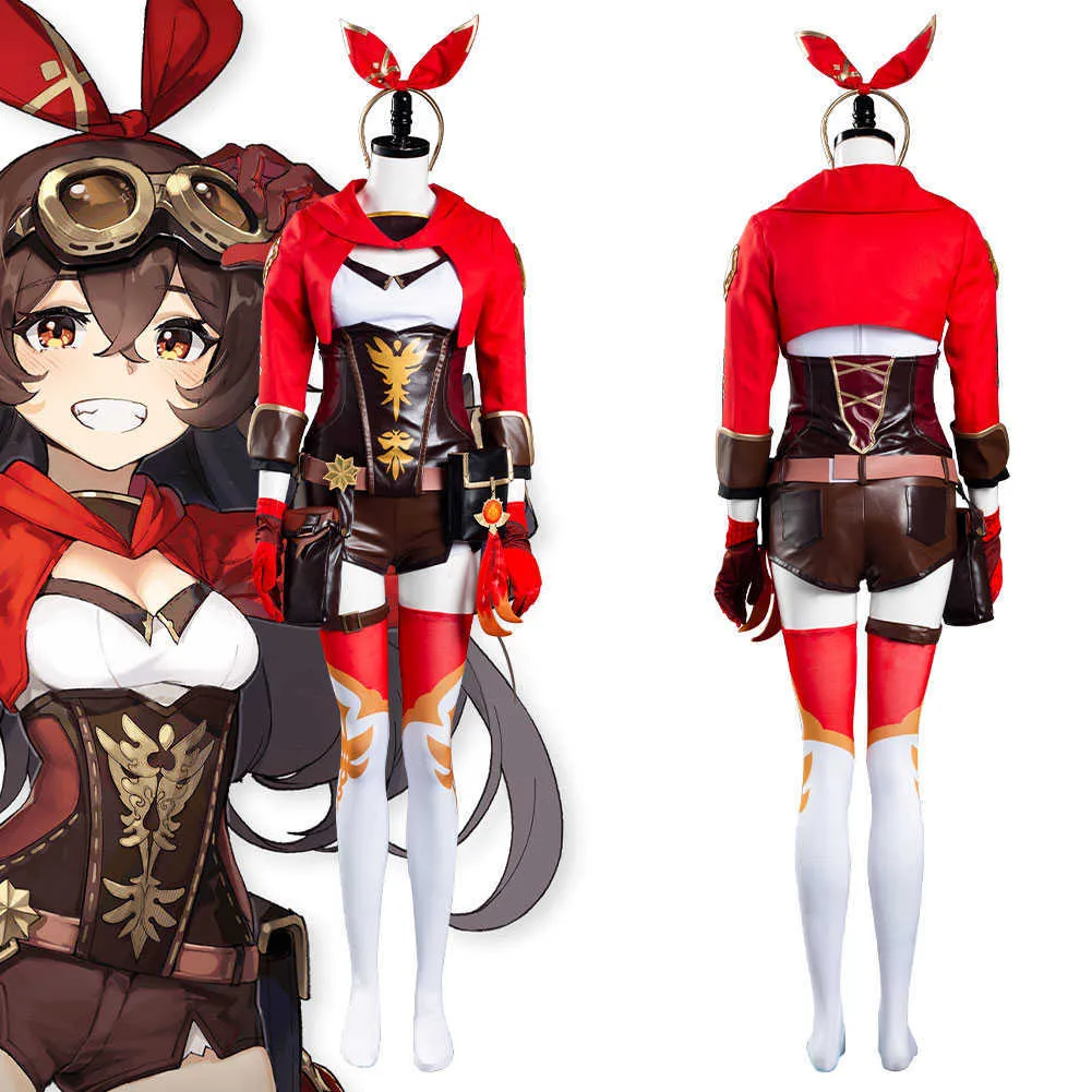 Genshin Impact Ambre Cosplay Costume Combinaison Tenues Halloween Carnaval Costume Y0903