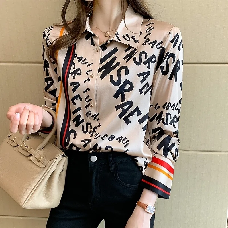 Camisas De Sat n Con Estampado De Letras A La Moda Blusas De Seda