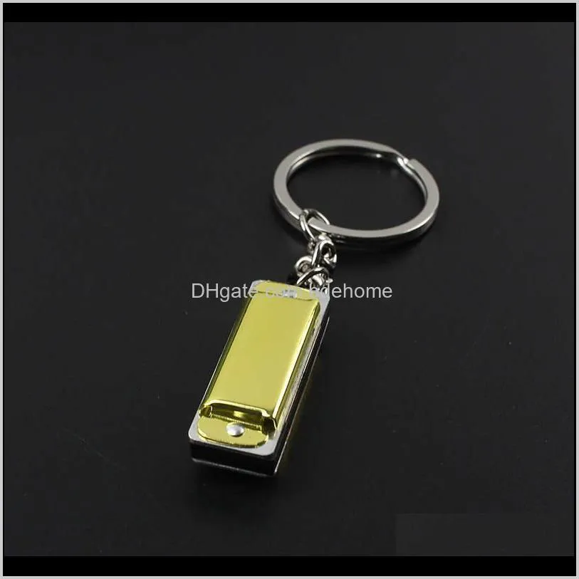 metal 4 holes mini harmonica keychain children toy`s keyring kid`s gifts key chain bags mobile key rings