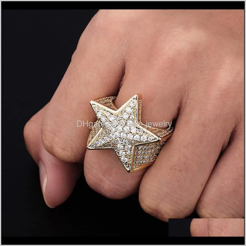 trend brass iced out five point star hip hop ring for men fashion jewelry silver plated micro paved cz ring