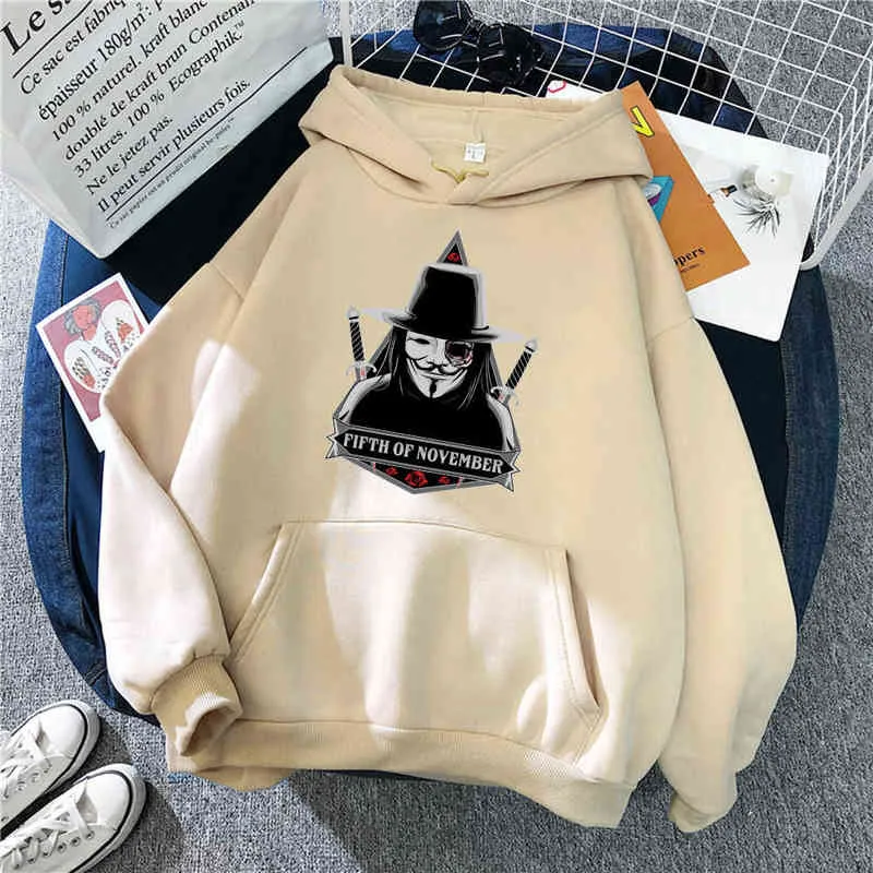 V pour Vendetta imprimer Sweatshirts Homme Casual Poche Lâche À Capuche Sweatshirts Mâle Vintage Confortable À Capuche Punk Hip Hop Hoodies H1227