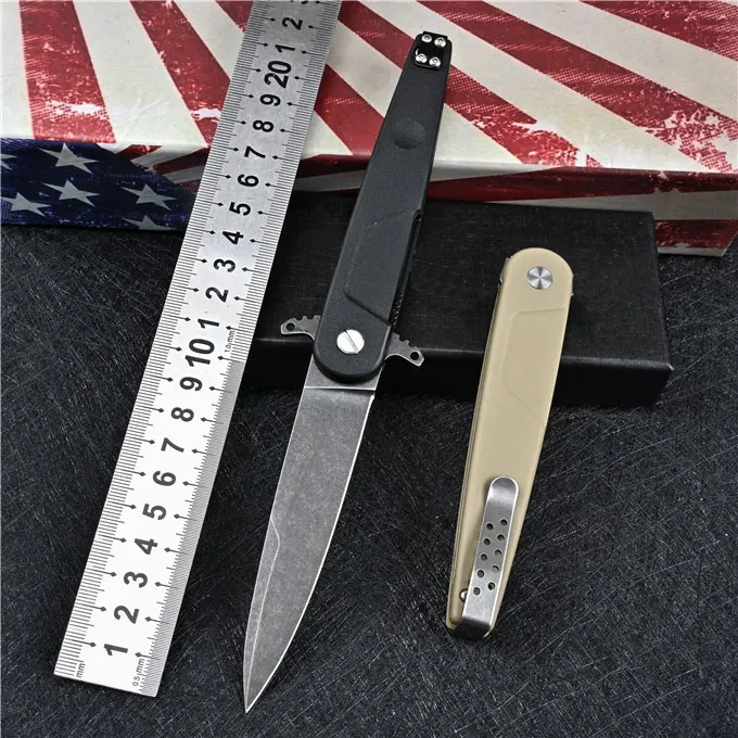 1 adet Yüksek Kalite BD4 Flipper Katlanır Bıçak N690 Beyaz / Siyah Taş Yıkama Blade GRN + Paslanmaz Çelik Kolu Rulman EDC Cep Bıçaklar