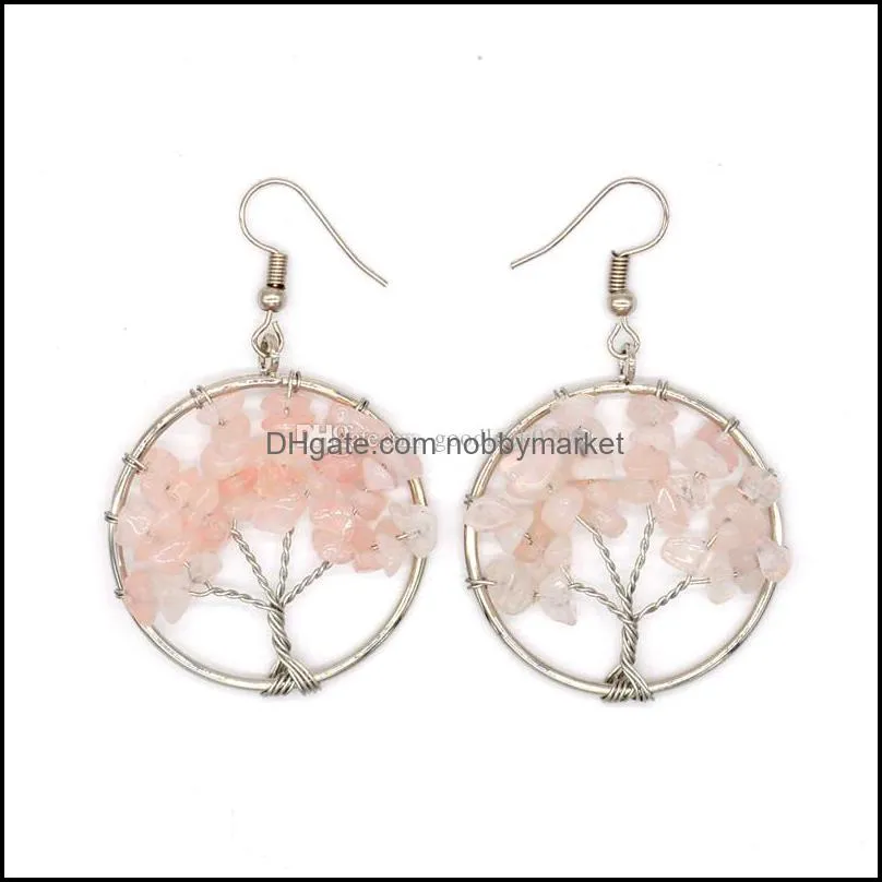 7 Chakra Quartz Natural Stone Tree of Life Pattern Hollow Out Earrings for Women long Earrings Designs moda mujer Pendientes