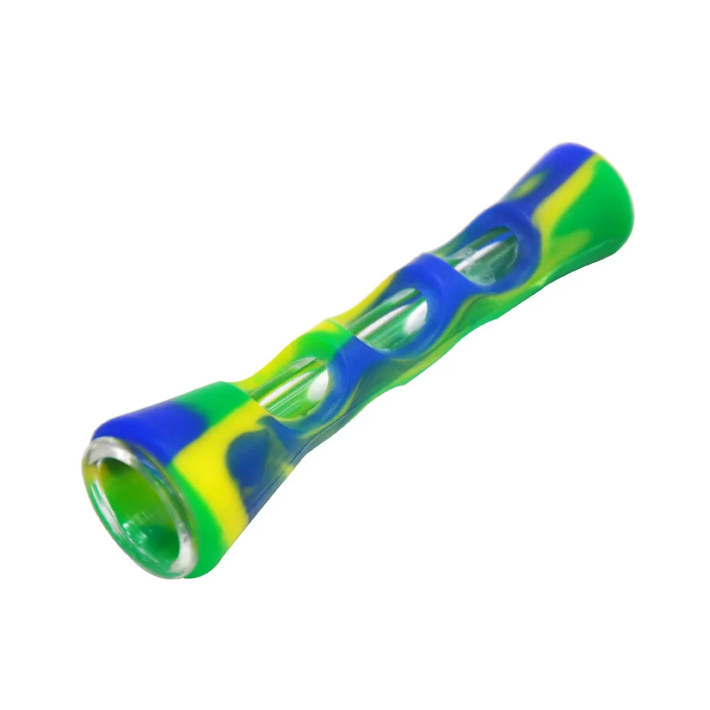 Verre en gros FDA Silicone One Hitter Pipes Tabac Fumer Herb Tuyau Tuyau 90MM Porte-Cigarette og main Accessoires narguilés