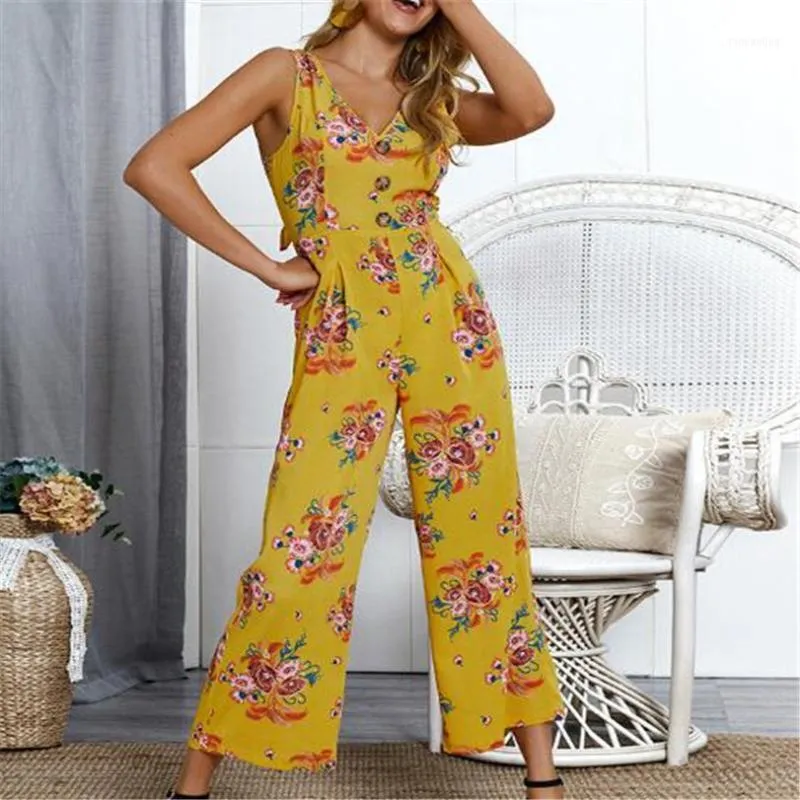 Dames Zomer Bandage Bloemen Jumpsuit Womens Korte Mouw Vrouwelijke Bodysuits Beach Shorts Rompertjes Casual Long Playsuits1