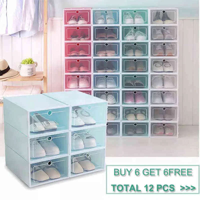 6pcs Thick Transparent Storage Box Shoe Dustproof s Organizer Clamshell Type