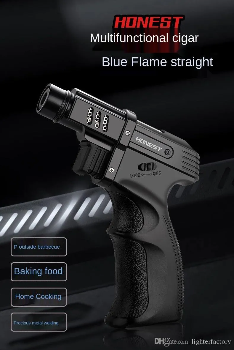 Honest High Capacity Gas Lighter Torch Turbine Spray Gun Butane Super Blue Flame Cigar Explosion-proof Barbecue Outdoor BBQ Wild Kitchen