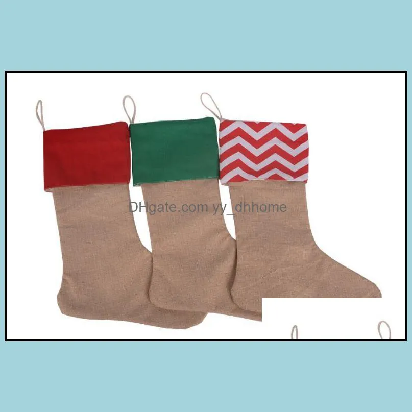 Hot Home Festive 12*18 inch New high quality canvas Christmas stocking gift bags Xmas stocking Christmas decorative socks bags