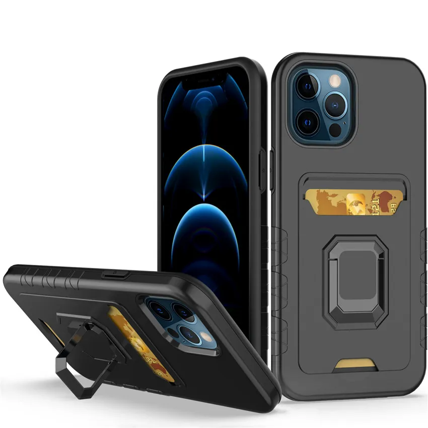 Hybrydowa Armor Kickstand Back Cover 2 w 1 Wstrząsy Szafa Telefonu Karty TPU PC dla iPhone 13 Pro Max 12 z obudową pierścienia stojące