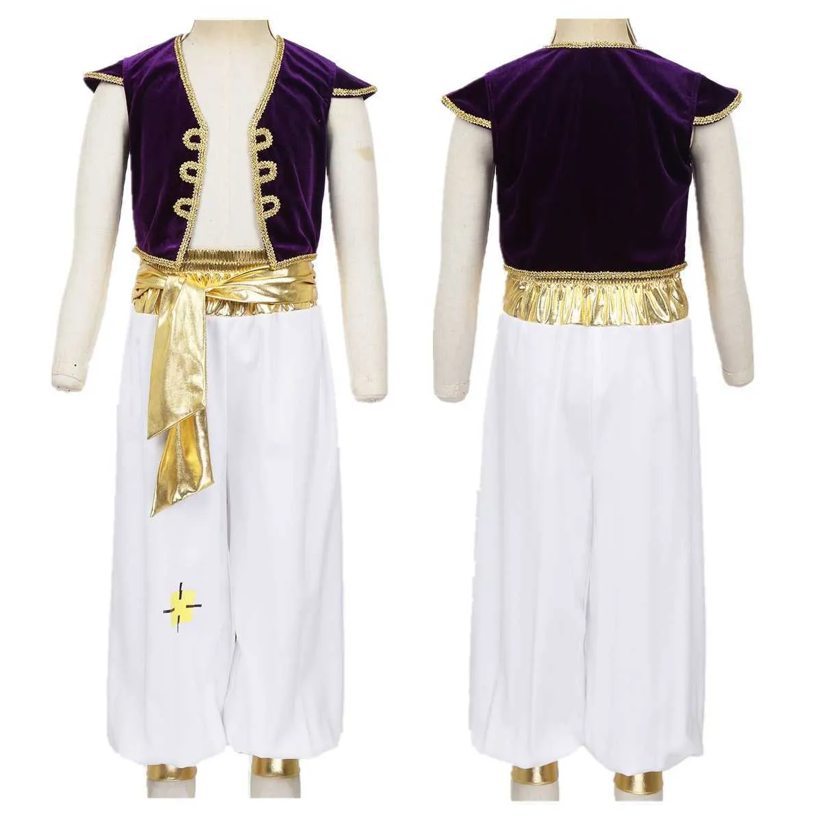 Kids Boys Fancy Arabian Prince Costumes Cap Sleeves Waistcoat with Pants for Halloween Cosplay Fairy Parties Dress Up Q0910