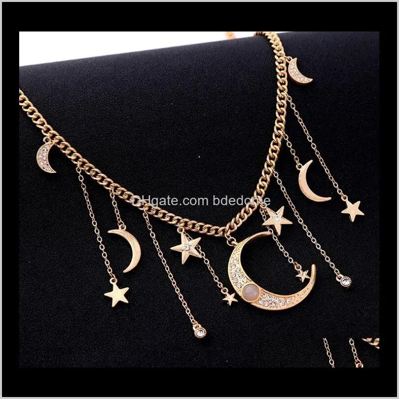 retro necklace female temperament european and american fashion jewelry personality star and moon tassel necklace dress wild short sweater