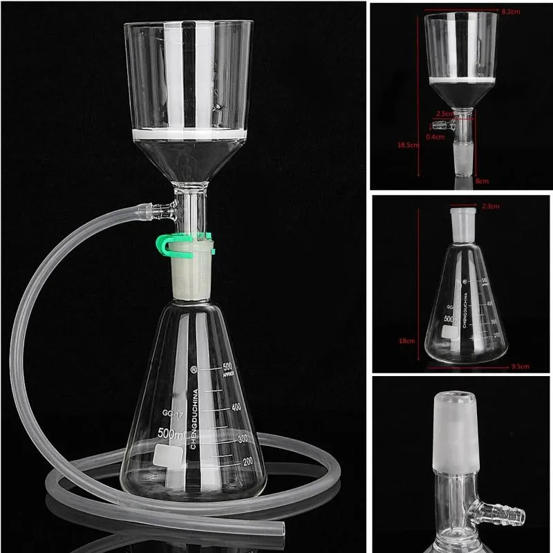 Lab levererar 500 ml 24/29 Joint Sug Filtration Utrustning Glass Buchner Funnel Conical Flask Filter Kitlab