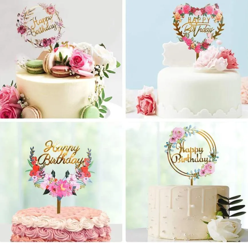 Topper Torta Di Buon Compleanno Fiori Topper In Paglia Acrilica Strumenti  Decorare Torte Forniture Decorazioni Feste Di Anniversario Di Compleanno Da  0,82 €