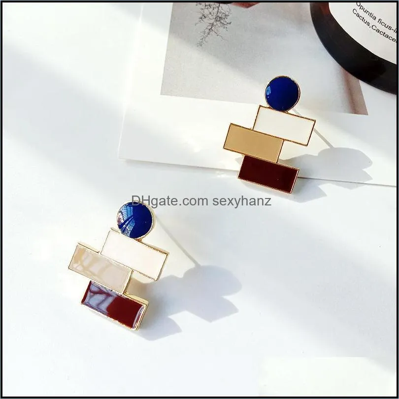 S1777 Hot Fashion Jewelry S925 Silver Post Earrings Glazed Contrast Color Geometric Stud Earrings