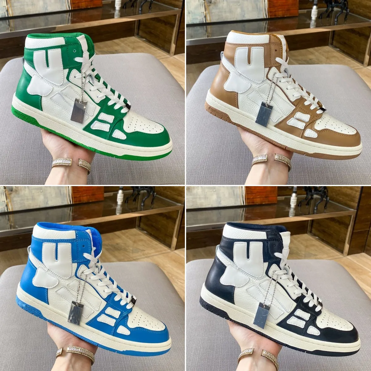 Skel-top hi sneakers 2021 luxe designer mannen lente schoenen lederen botten applique upper Eva voetbed Low-top hoog-top sport schoen modieuze topkwaliteit maat 38-45