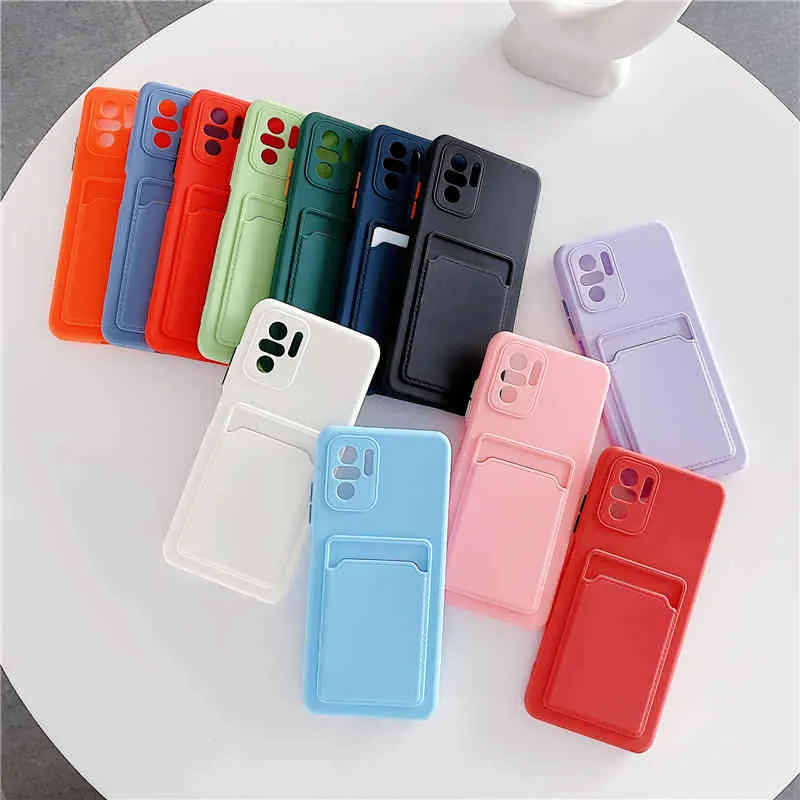 Card Holder Wallet Phone Cases For Xiaomi Redmi Note 10 Pro Max S Red Mi K40 Pro Plus 10S Soft Liquid Silicone Candy Cover