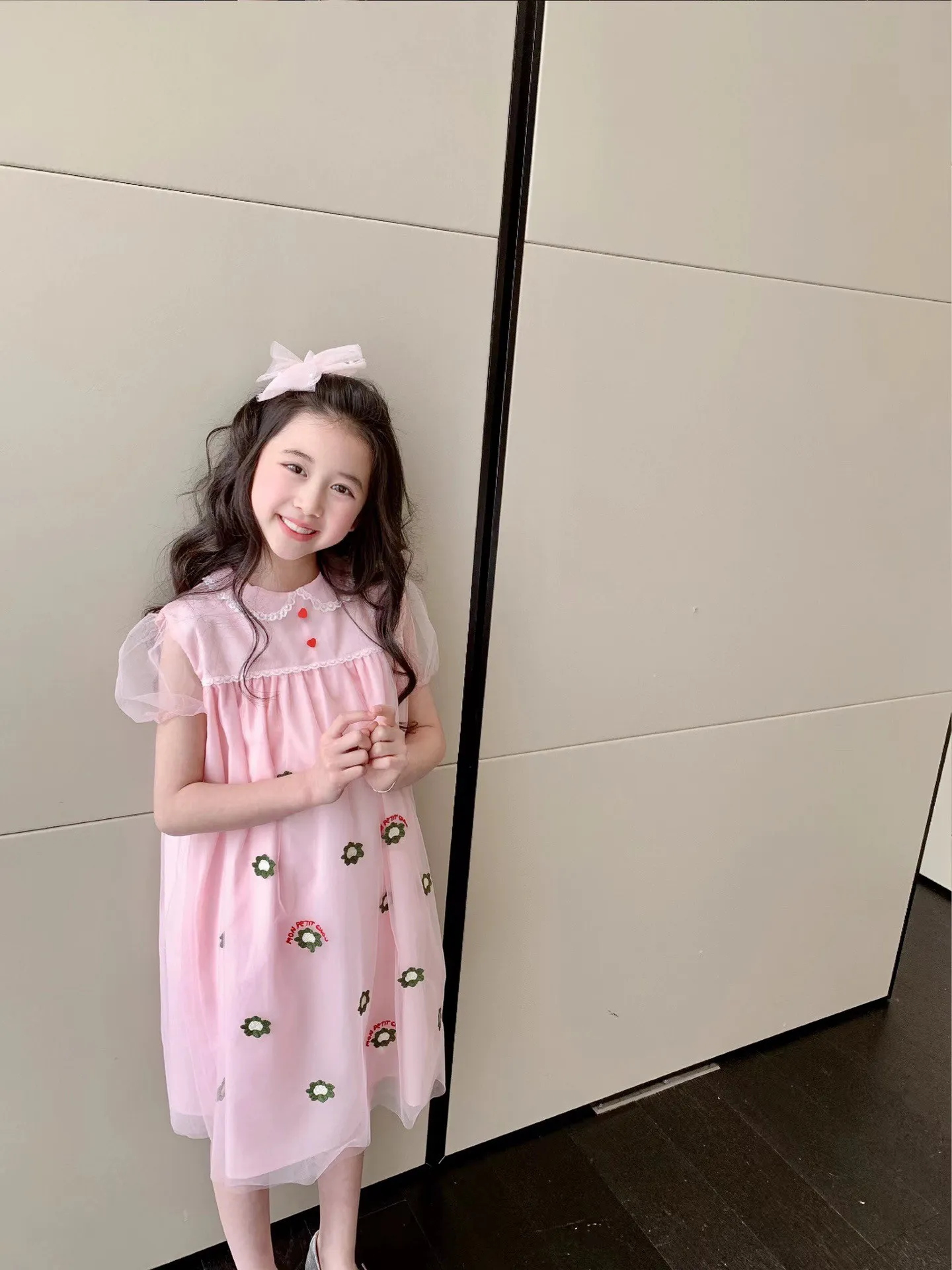 Süßes Baby-Mädchen-Rosa-Kleid, Sommer-Kinderkleider für Blumen, Spitze, Prinzessin, Party-Kleider, Kinderkleidung