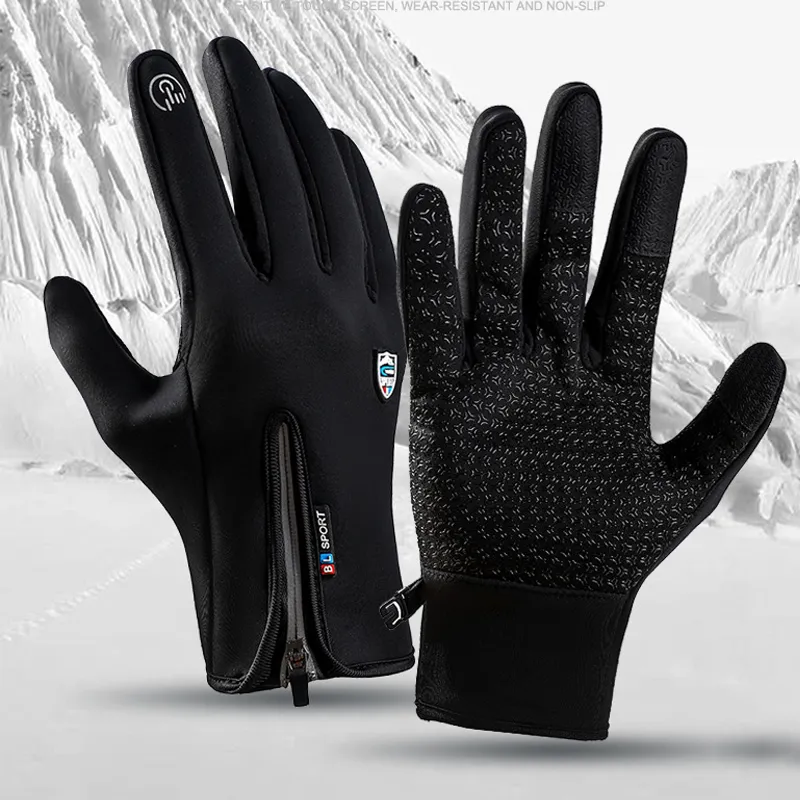 屋外の冬のスポーツに乗って暖かい手袋のタッチスクリーンの男性と女性の防風防水防水の完全な指のフリーススポーツジッパースキー手袋