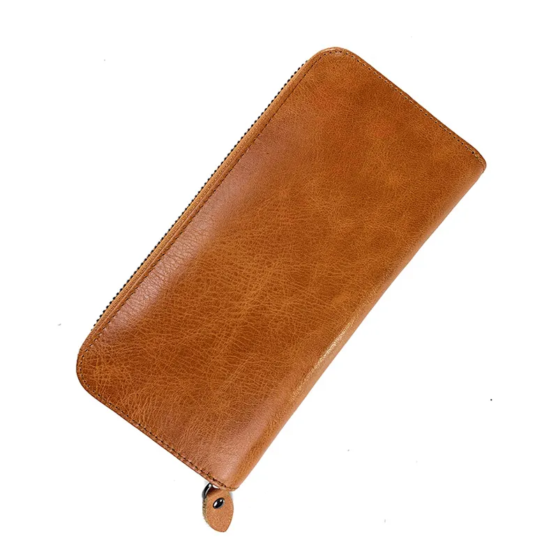 Portefeuille voor vrouwen en heren ritssluiting luxe echt portemonnee kaarthouder eerste laag koeienhuid olie wax lederen clutch bag 2021