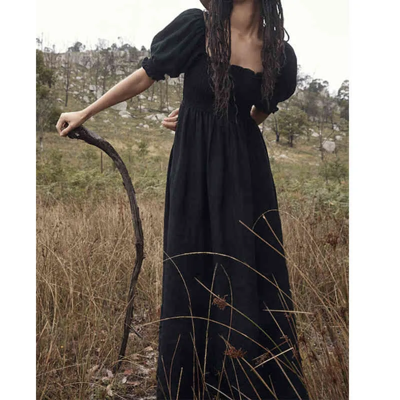 Summer Women Vintage Black Flowy Long Dress Sexy Square Neck Puff Sleeve  Holiday Party Dresses Female Chic Vestido From 22,32 €