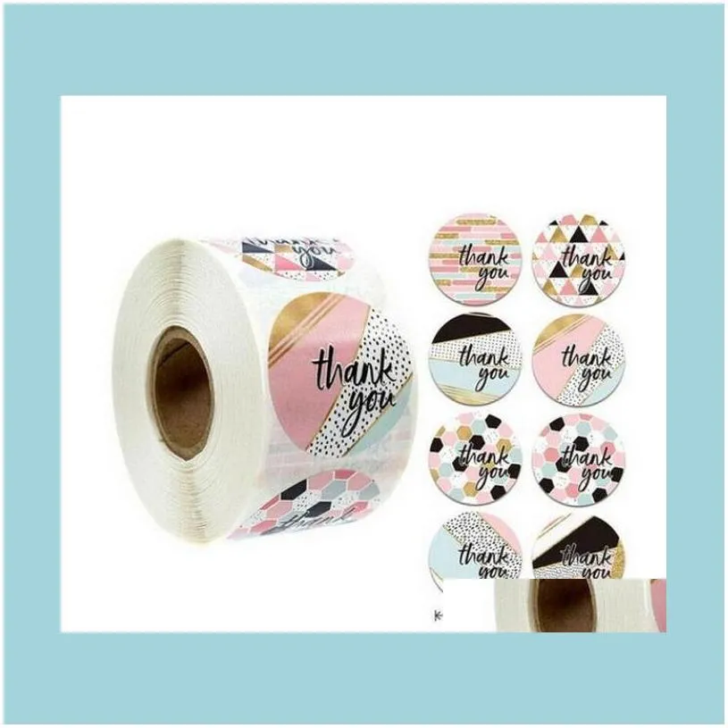 Pink Colors 500pcs/roll 10 Styles Flowers Heart Thank You Adhesive Sticker Scrapbooking Handmade Business