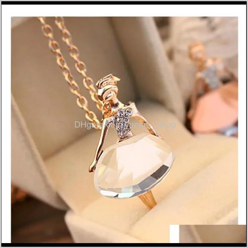 crystal pendant neclaces ballet dancer girl necklace long sweater necklace gold color metal chain pendant jewelry girl gift