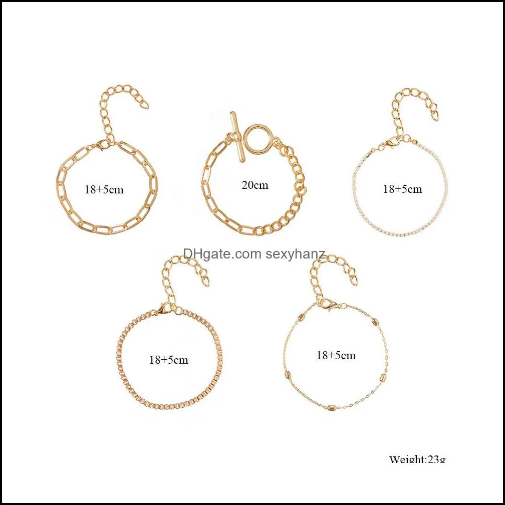 S1389 Hot Fashion Jewelry Multi Layer Bracelet Set OT Buckle Rhinstone Beads Geometric Hollowed Chain Bracelet