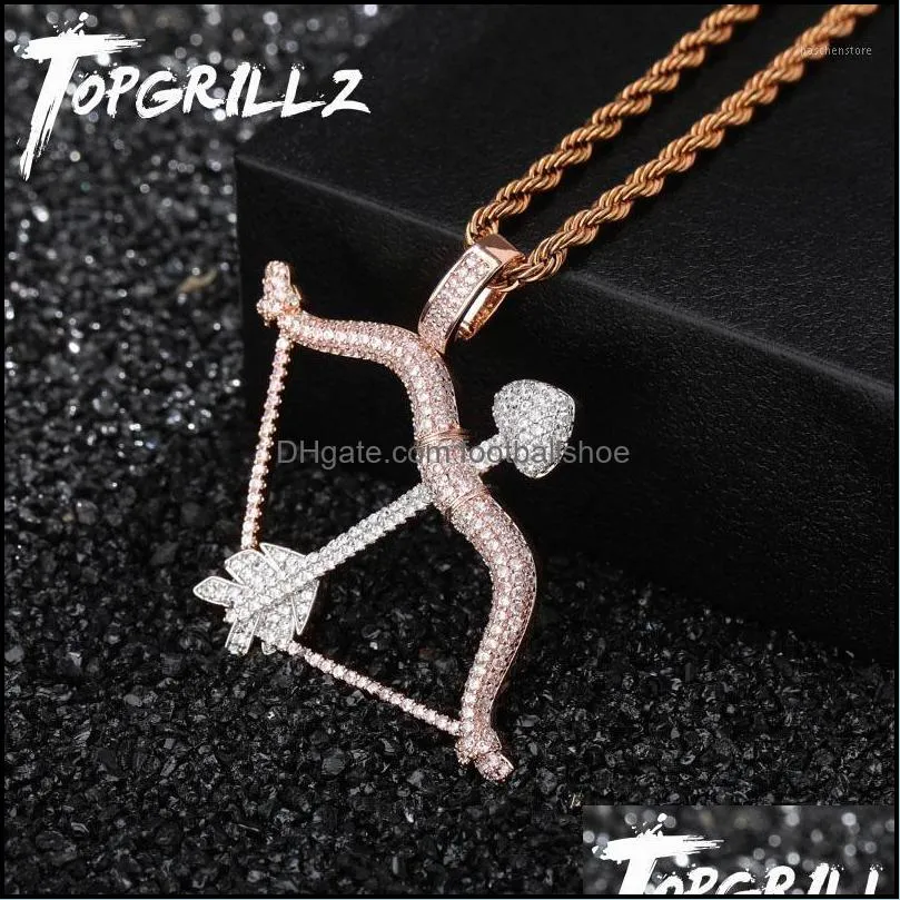 Pendant Necklaces Designed Iced Out Bow & Arrow Solid Back Necklace Hip Hop Gold Silver Color Mens/Women Charm Chain Jewelry1