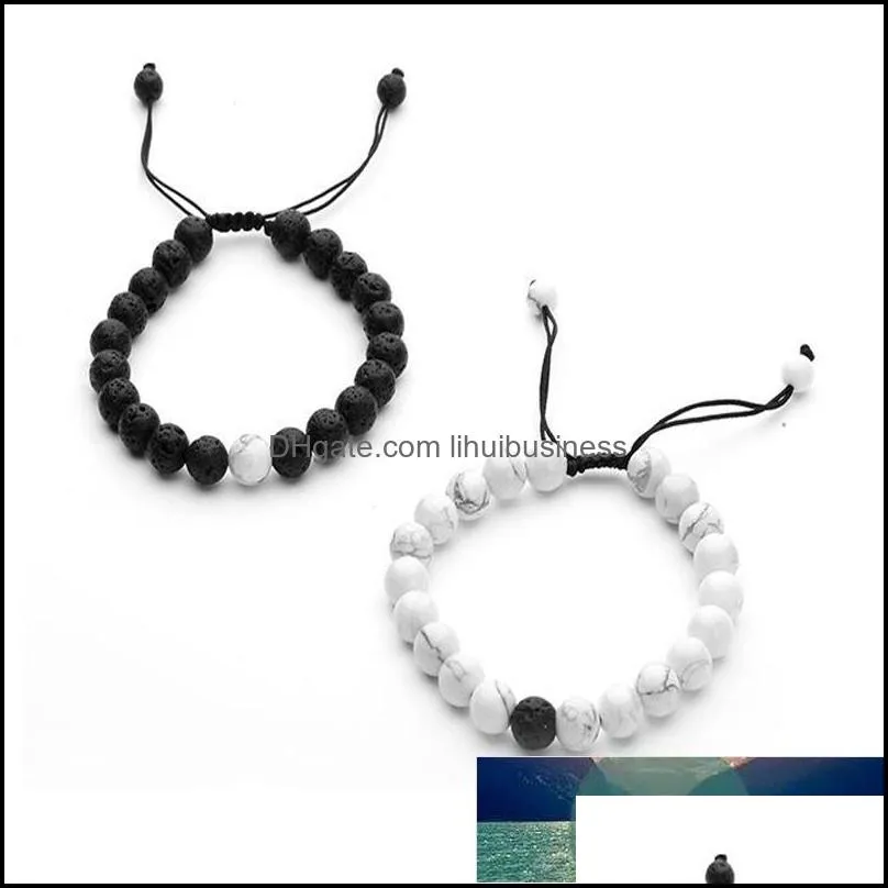 Bracelets de charme bijoux Natural Black Volcanic Lava Stone Bracelet Femmes 8 mm Bouddha Yin Yang Bead Yoga Aromathérapie Couple de couple D Drop D