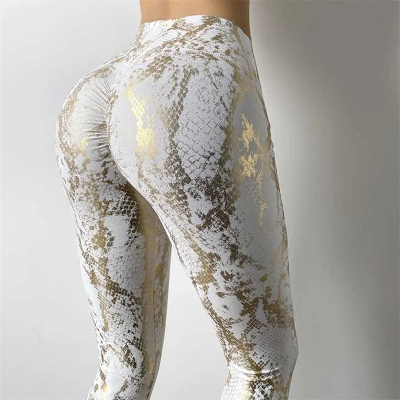 Snake imprimiu leggings mulheres esporte push up fitness alta cintura feminina ginásio calça roupas 211215