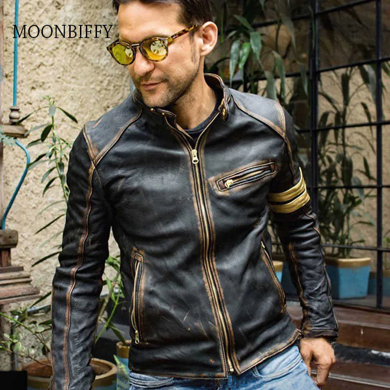 5XL Vintage Mode Moto Vestes En Cuir Pour Hommes Plus Taille 4XL Automobile Hommes Manteaux En Cuir Manteaux D'hiver Homme 211009