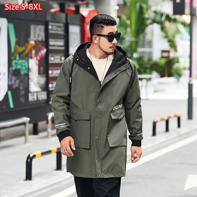 Men Winter Jacket Coat Hooded Warm Trench Long Overcoat Man Windbreaker Plus Size 5XL 6XL 7XL 8XL Loose Autumn Clothes 211011