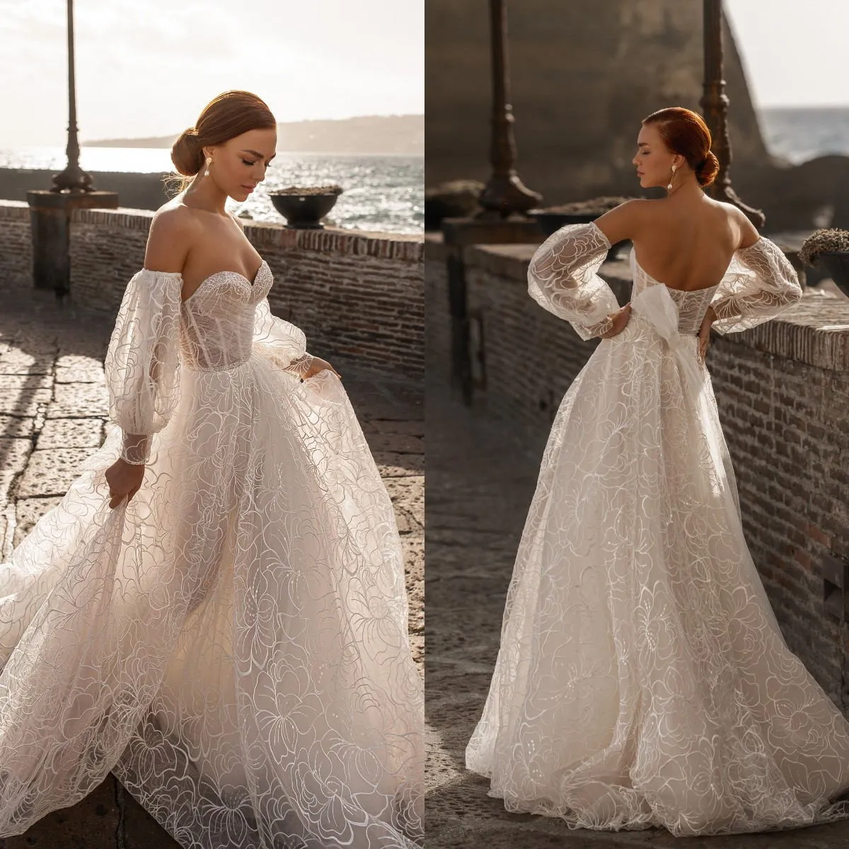 KATHERINE JOYCE 2021 BOHO Abiti da sposa Abiti da sposa Staccabile MANICHE A MANICHE LUNGA Appliqued Sweetheart Backless Abiti da sposa Robe de Mariée