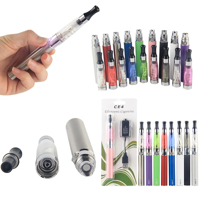 2st EGO T CE4 1,6 ml Atomizer eGo-T Startblistersats elektronisk cigarett med 1100 mAh Micro USB Passthrough Vape-batteri