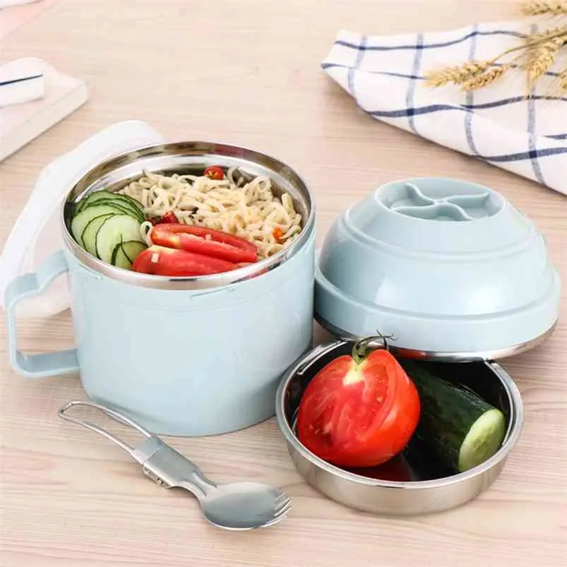 Multi-Function Fast Food Cup Leakproof Lunch Box Instant Noodle Bowl Stainless Steel Microwave Storage Picnic 210423