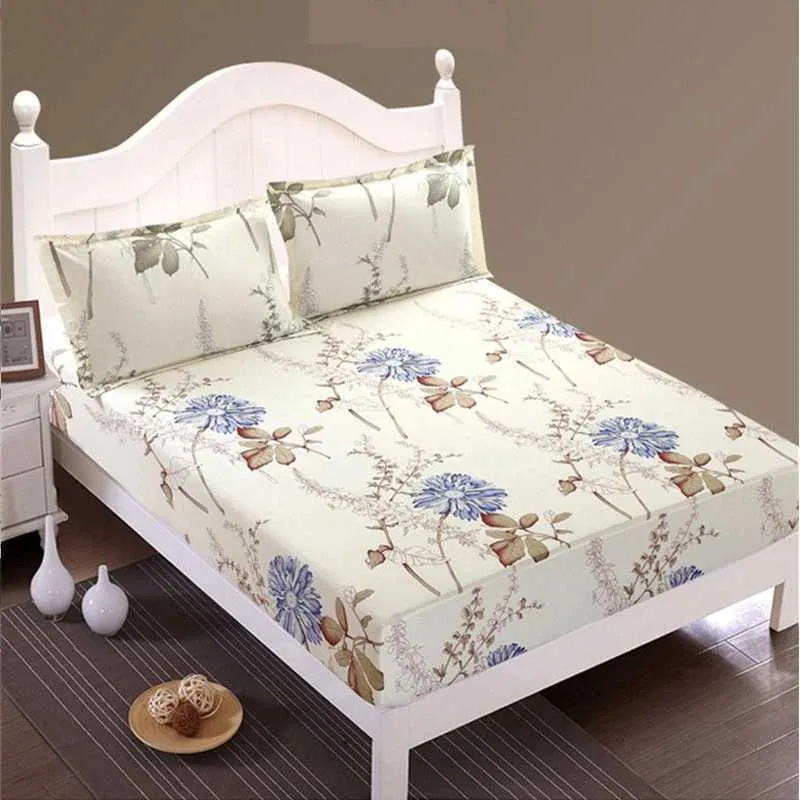 Blomstryckt utrustat plåt och fall polyester madrass täcke sängkläder sängkläder med elastik för dubbel / kung säng 210626