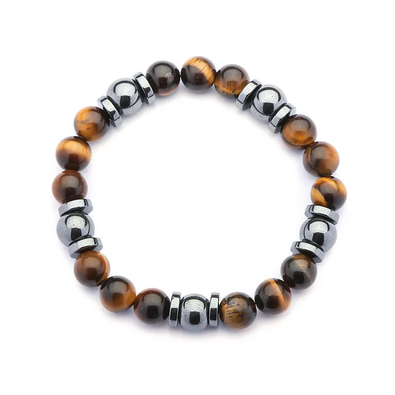 Partihandel AB Natural Stone Beads Natural Gemstone 8mm Brown Tiger Eye Stone Et Hematite Men Armband