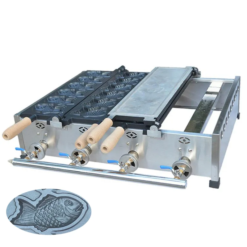 Gas Type Taiyaki Machine Commercial Non Stick Taiyaki Fish Waffle Maker