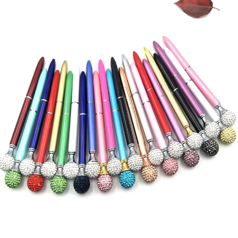 Luxury Crystal Diamond BallPoint Pennor Spärm Rostfritt Stål Metallkula Pen Studentgåva Skolkontor Tillbehör Signatur Business Pen 15 Färger