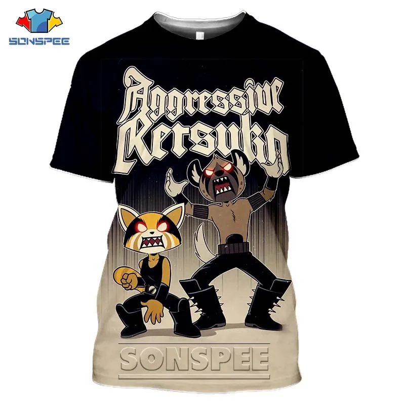 SONSPEE Death Metal Karaoke Kala Aggretsuko Aggressive Retsuko Mens T Shirts Casual 3D ptint Short Sleeve T-Shirt Women Clothes (2)