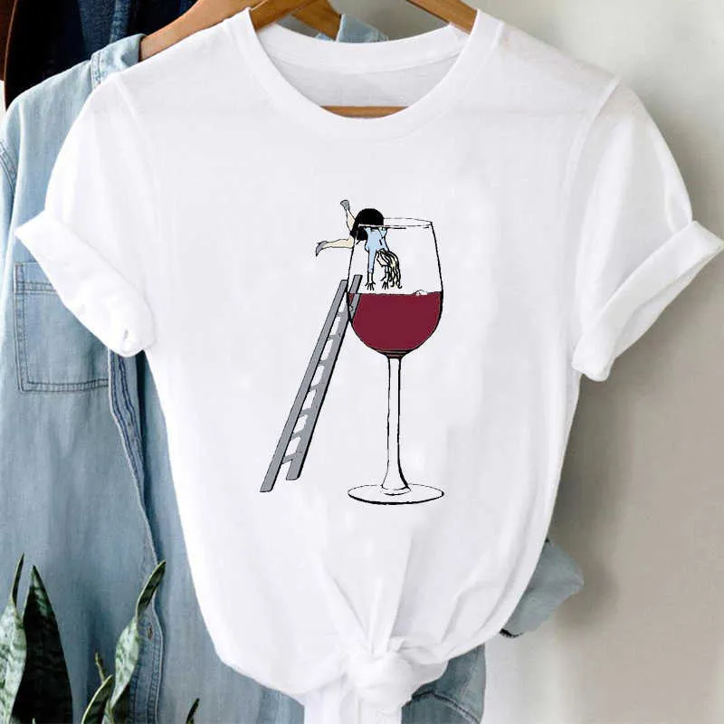 T-shirts vrouwen cartoon wijn grappige mode kleding lente zomer kleding grafische t-shirt top dame print vrouwelijke tee t-shirt x0527