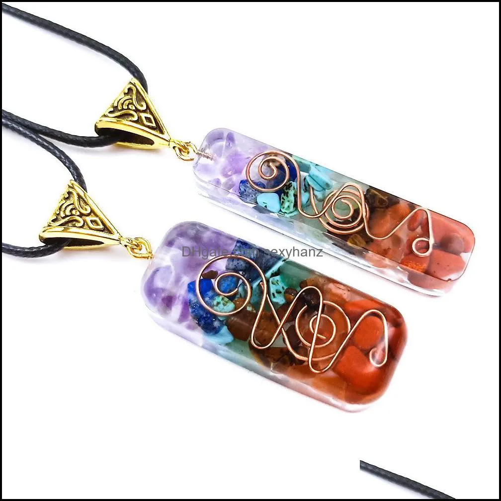 Meditate pendulum Chakra Pendant Healing Crystal Stone Quartz Necklaces Jewelry Fashion Women MEN Energy pendants Yoga Rope Chain